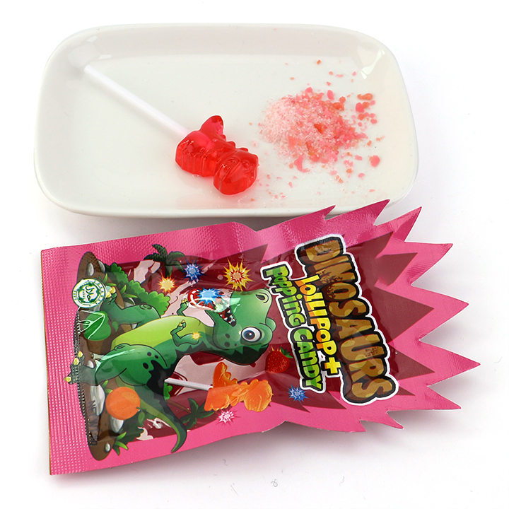 Halal Dinosaur lollipop with fruit flavored popping candy CH-B388