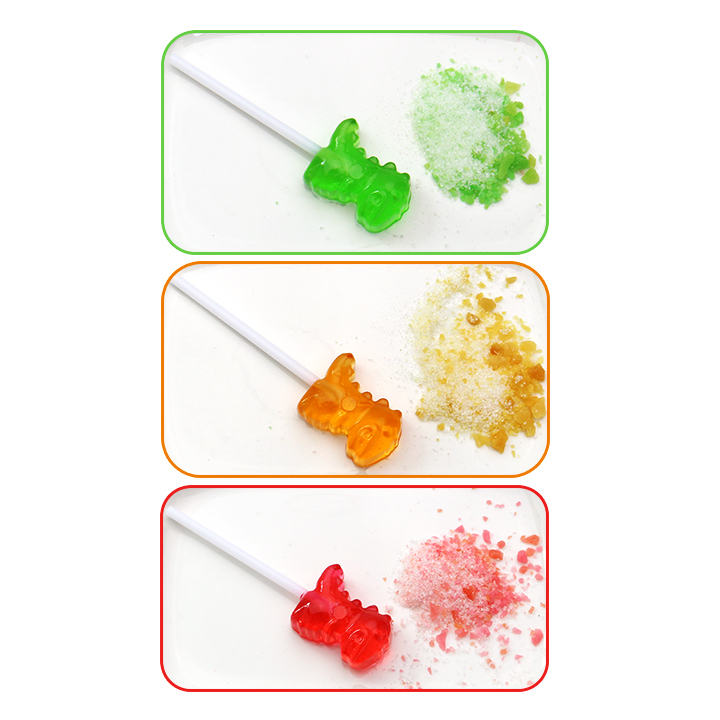 Halal Dinosaur lollipop with fruit flavored popping candy CH-B388