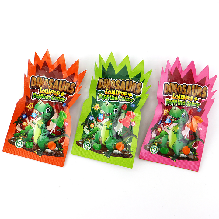 Halal Dinosaur lollipop with fruit flavored popping candy CH-B388