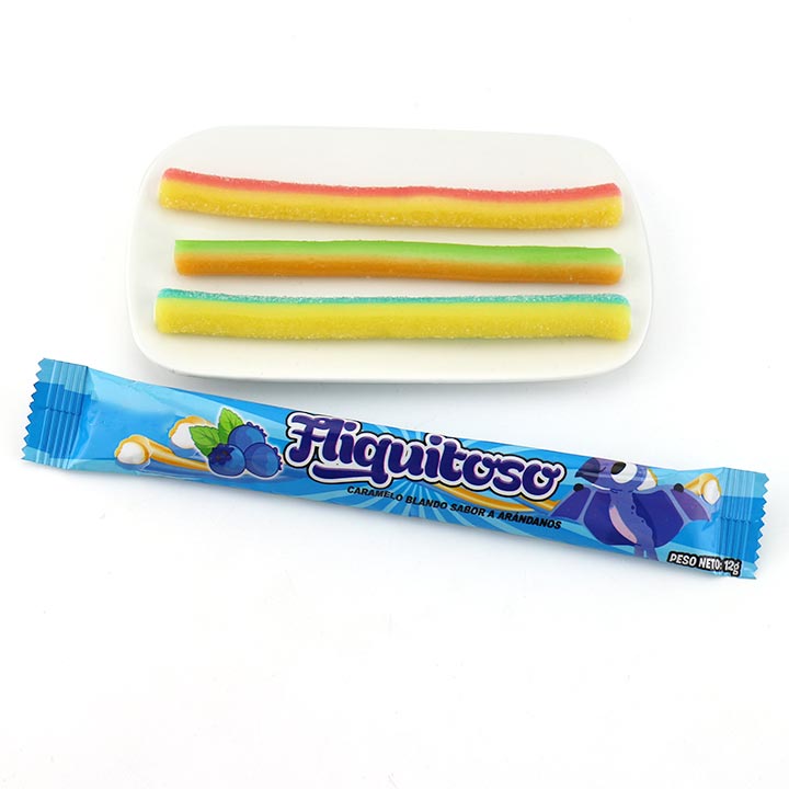 HALAL Double Colors Licorice Sour Straw Soft Gummy Candy Strips with Sour Powder Filling CH-J566-1