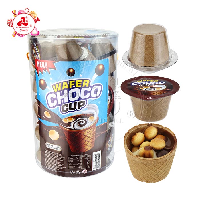 Bottled crispy wafer chocolate biscuit cup choco jam with cookie balls CH-BC149-1