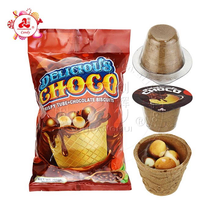 Mini Crispy chocolate wafer cup choco jam with biscuits balls CH-BC150