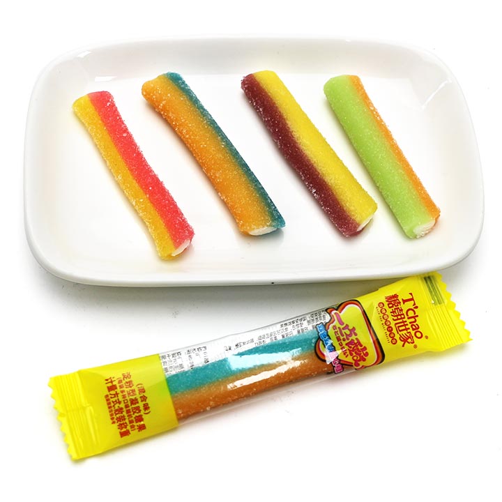 Sour Powder Filled Two-color Licorice Straw Soft Gummy Candy in bag CH-S121