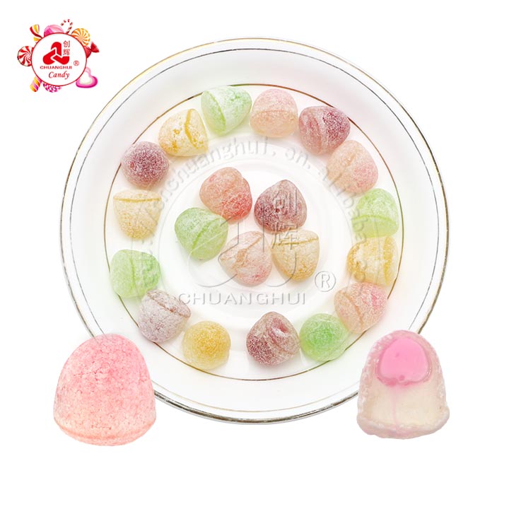 Wholesale Super Sour Fudge Fruit Flavored Chewable Soft Gummy Candy with Jam Filling CH-S143
