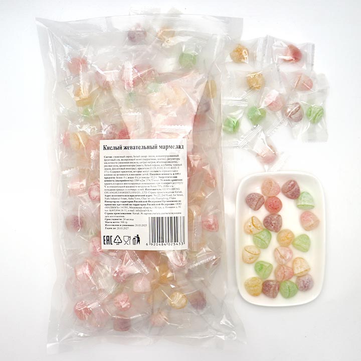 Wholesale Super Sour Fudge Fruit Flavored Chewable Soft Gummy Candy with Jam Filling CH-S143