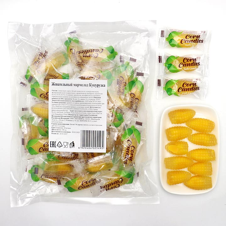 Wholesale Peeling Corn Shaped Soft Gummy Candy with Corn Flavor Jam Filling CH-S150