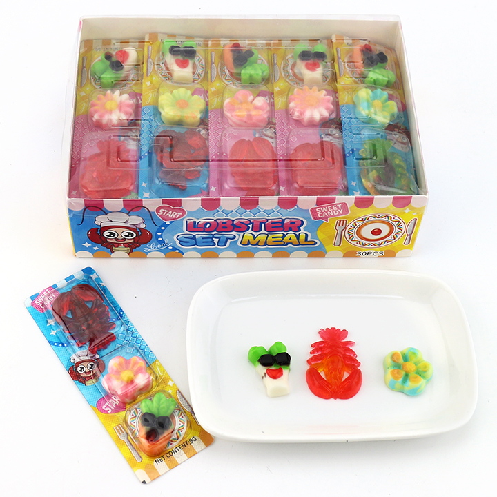 Halal Mix Fruit Flavor 3-in-1 Lobster Set Meal Soft Gummy Candy CH-J653