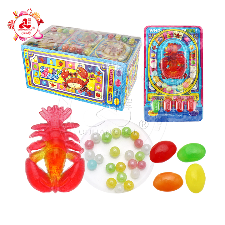 Halal 3-in-1 Lobster Play Game Soft Gummy Candy+Jelly Bean+Colorful pearl hard candy CH-J654