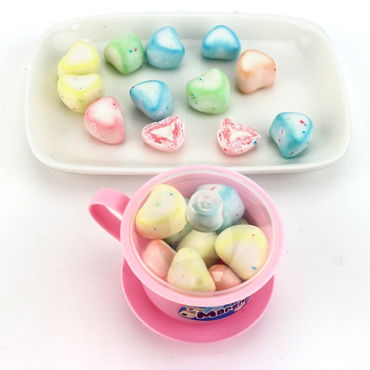 Colorful tea cup cotton candy heart shaped crispy sugar coated mini marshmallow CH-M206