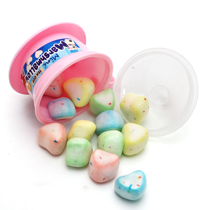 Colorful tea cup cotton candy heart shaped crispy sugar coated mini marshmallow CH-M206