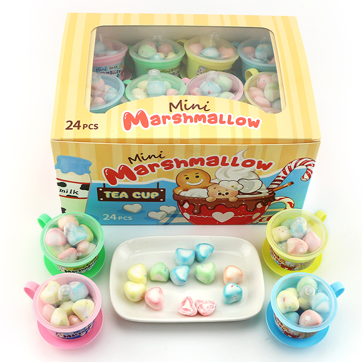 Colorful tea cup cotton candy heart shaped crispy sugar coated mini marshmallow CH-M206