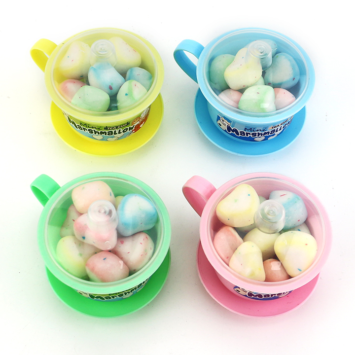 Colorful tea cup cotton candy heart shaped crispy sugar coated mini marshmallow CH-M206