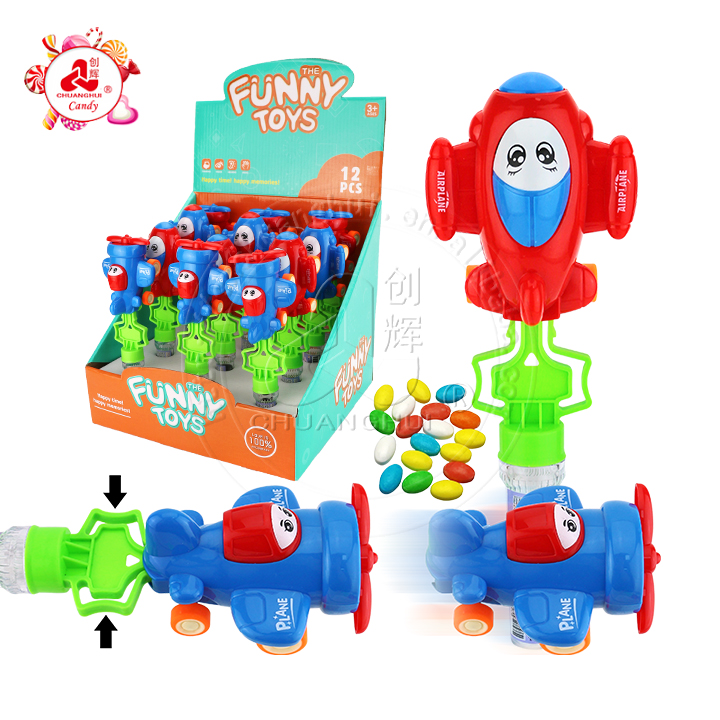 Funny shooting pull back catapult airplane car toy candy CH-TB247