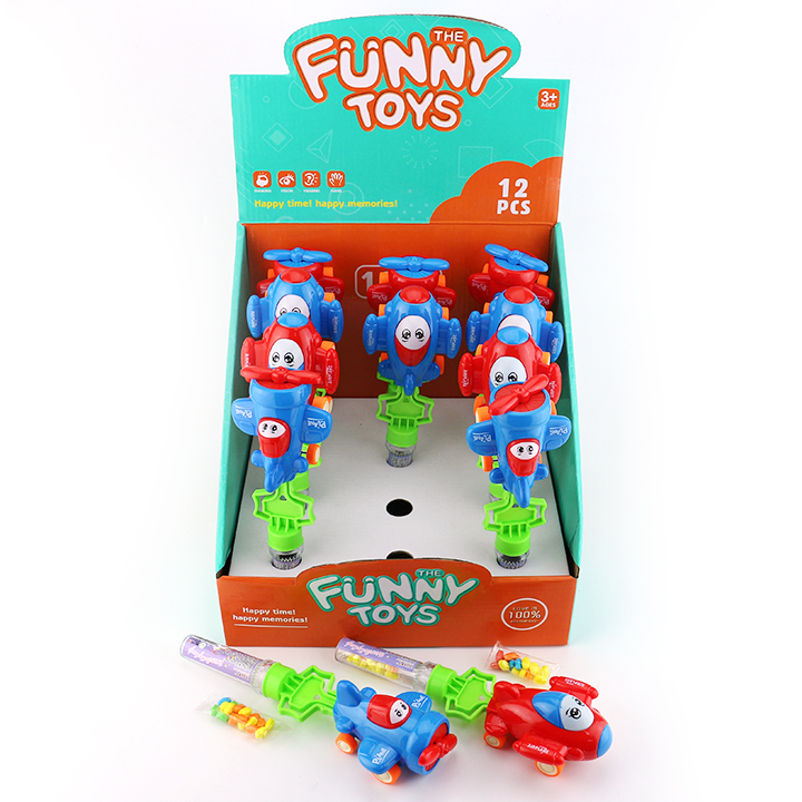 Funny shooting pull back catapult airplane car toy candy CH-TB247
