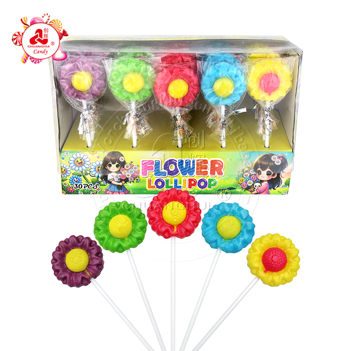 Cartoon sunflower flower shaped hard lollipop candy CH-BP136