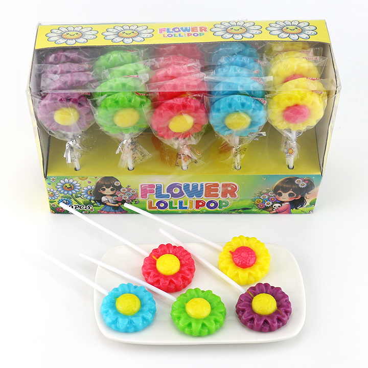 Cartoon sunflower flower shaped hard lollipop candy CH-BP136