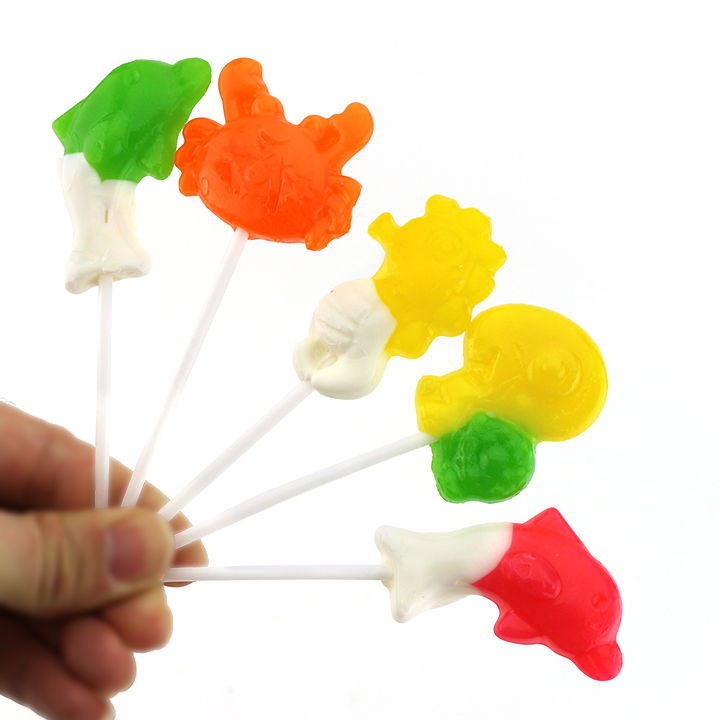 Cartoon Seaworld animal shapes turtle, crab, seahorse, dolphin hard lollipop candy CH-BP140