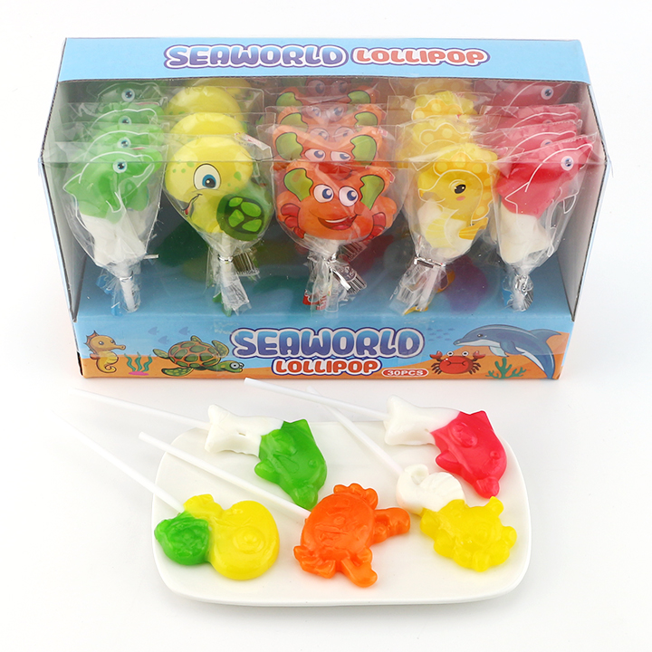 Cartoon Seaworld animal shapes turtle, crab, seahorse, dolphin hard lollipop candy CH-BP140