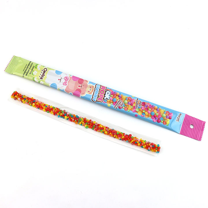 Long Sour Rainbow Rope Gummy Candy Jelly with Mini Granule Candy Drops CH-J645-1