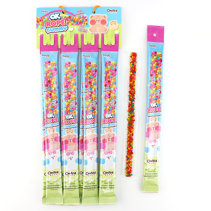 Long Sour Rainbow Rope Gummy Candy Jelly with Mini Granule Candy Drops CH-J645-1