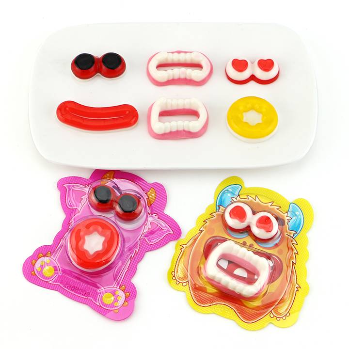 Halloween Monster fudge eyeballs, lips, teeth shaped jelly gummy candy CH-J670