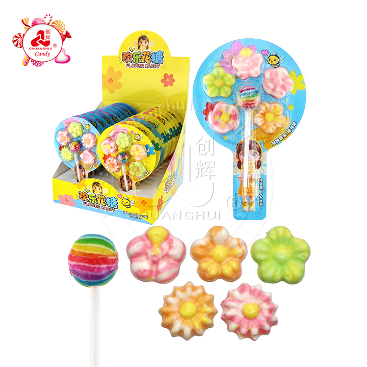 5 colorful flower soft gummy candy with mini lollipop CH-J672