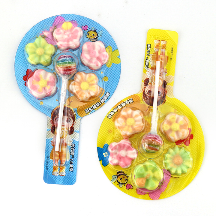5 colorful flower soft gummy candy with mini lollipop CH-J672