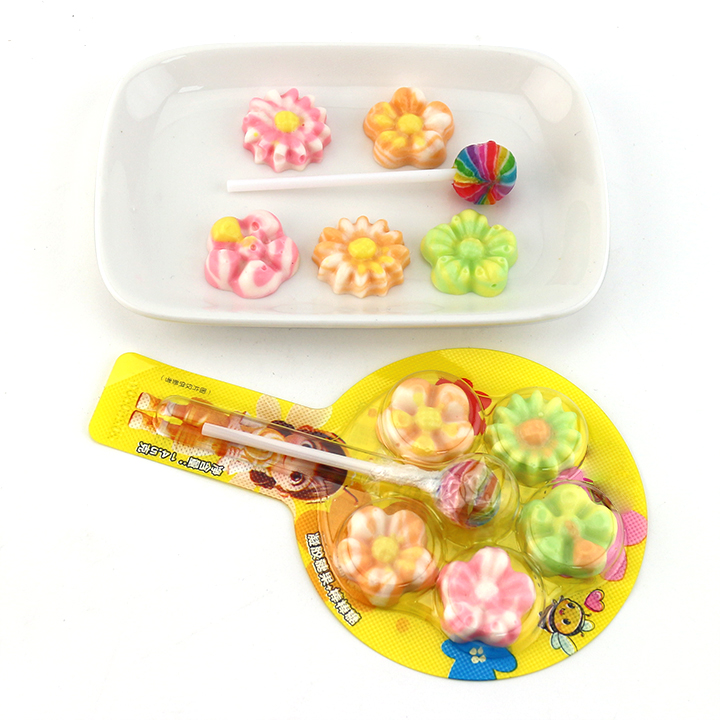 5 colorful flower soft gummy candy with mini lollipop CH-J672