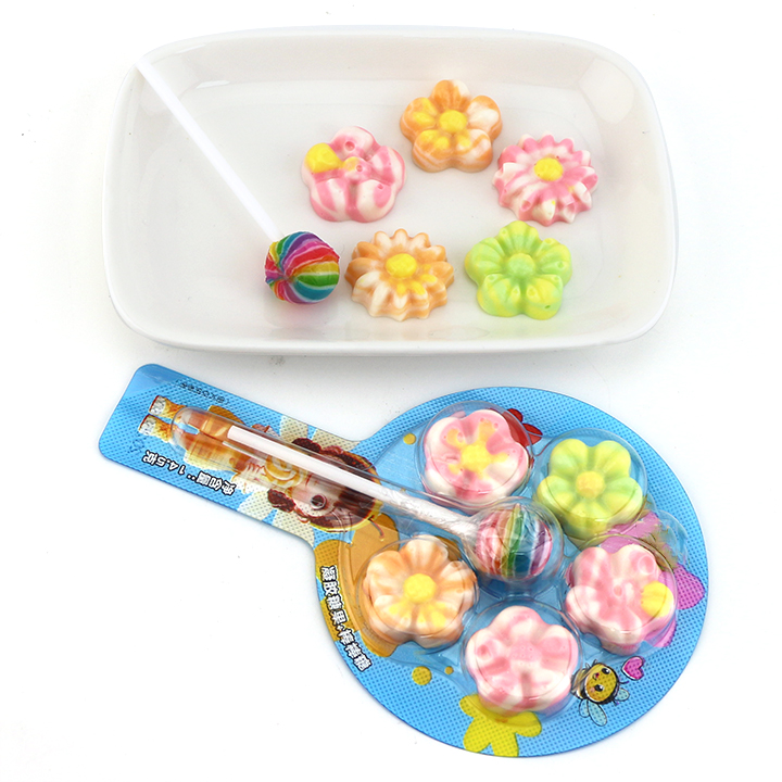 5 colorful flower soft gummy candy with mini lollipop CH-J672