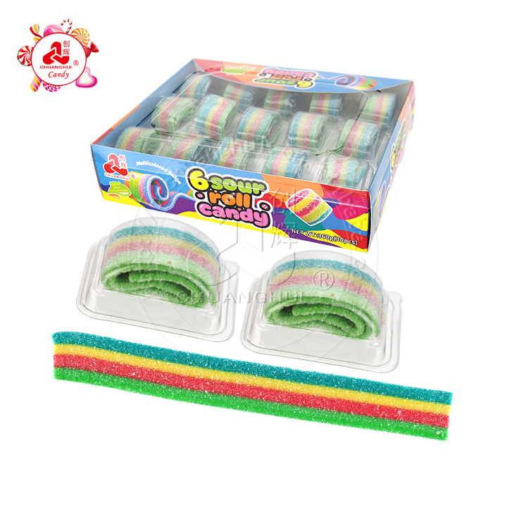 Sour and Sweet Belt Soft Rainbow Gummy Roll Candy CH-J669