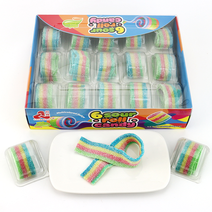 Sour and Sweet Belt Soft Rainbow Gummy Roll Candy CH-J669