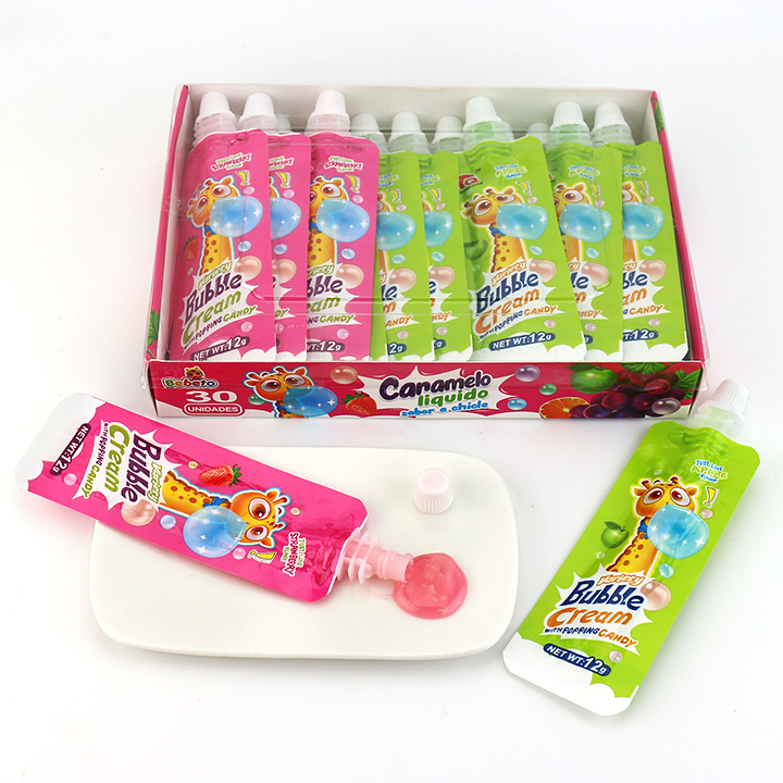Strawberry And Apple Flavors Squeezed Bubble Gum cream Jam Candy CH-E338