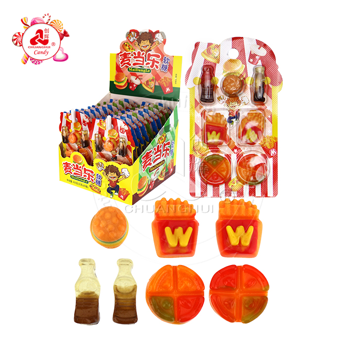 7-in-1 pizza, french fries, cola, burger, Western style fast food shaped chewy gummy candy CH-J674