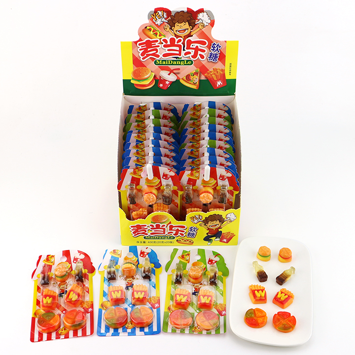 7-in-1 pizza, french fries, cola, burger, Western style fast food shaped chewy gummy candy CH-J674