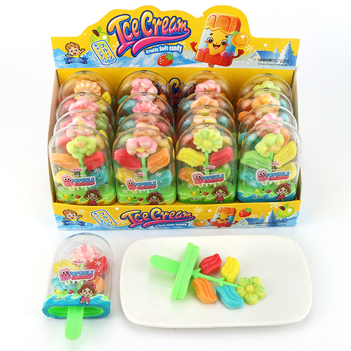 5-in-1 Fruity Flavored Ice Cream Flower Shaped Chewy Gummy Lollipop Candy CH-J675
