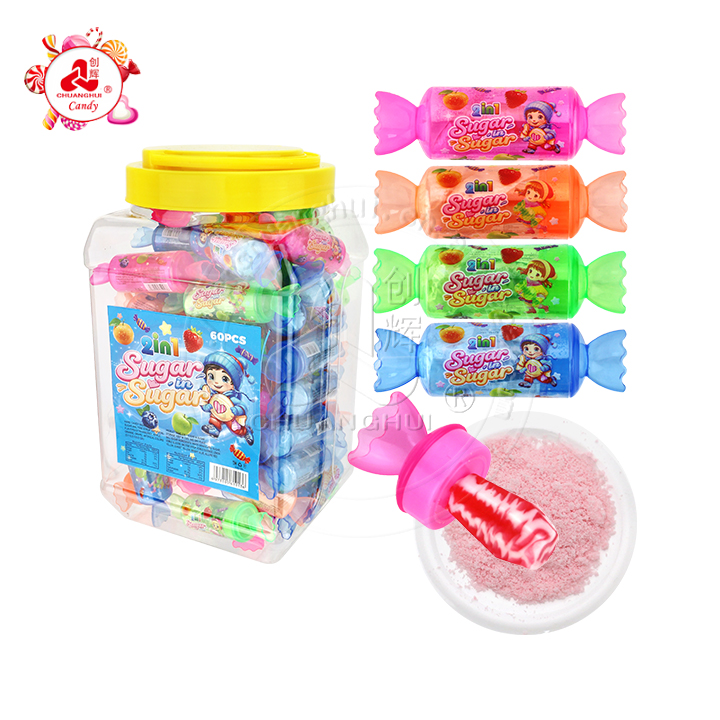 Sugar Sugar twisted candy nipple lollipop candy with sour powder in Jar CH-N747