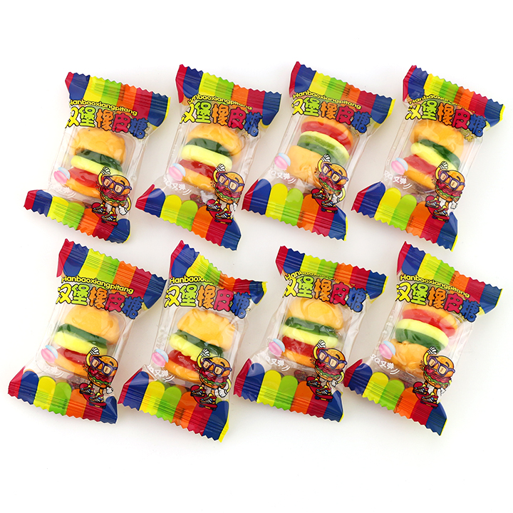 Wholesale Western style fast food hamburger burger shaped chewy gummy candy in bulk CH-S154