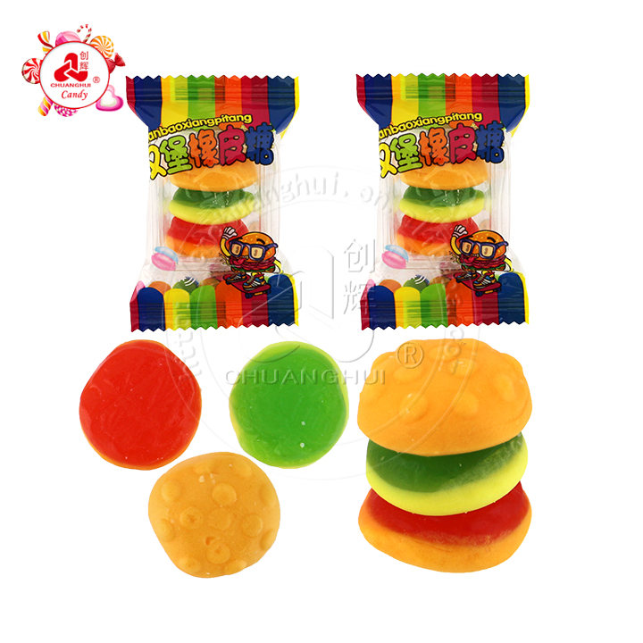 Wholesale Western style fast food hamburger burger shaped chewy gummy candy in bulk CH-S154