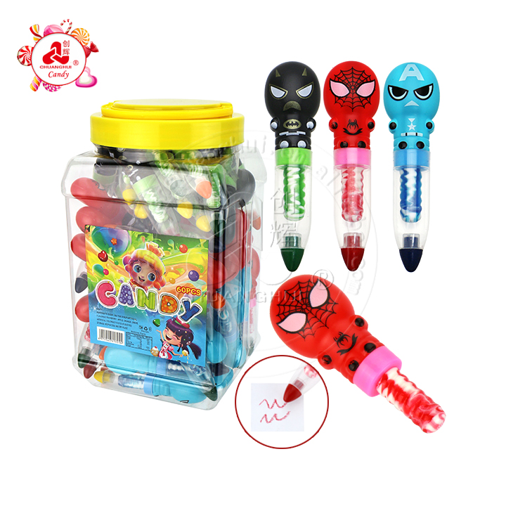 Cartoon Spiderman Candy Crayon Pen toy candy with nipple hard lollipop CH-T1394