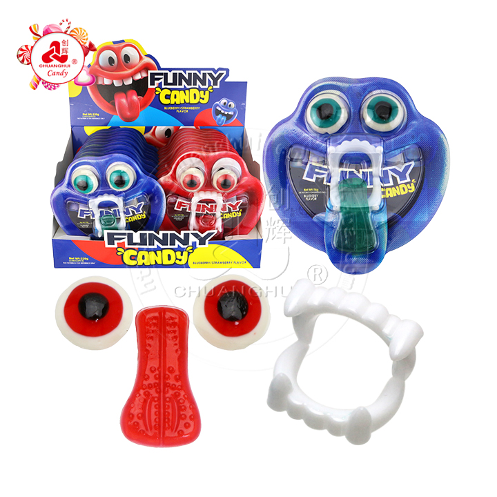 Funny candy eyeball and Tongue shaped jelly gummy candy with Devil's Teeth Toy CH-T1395