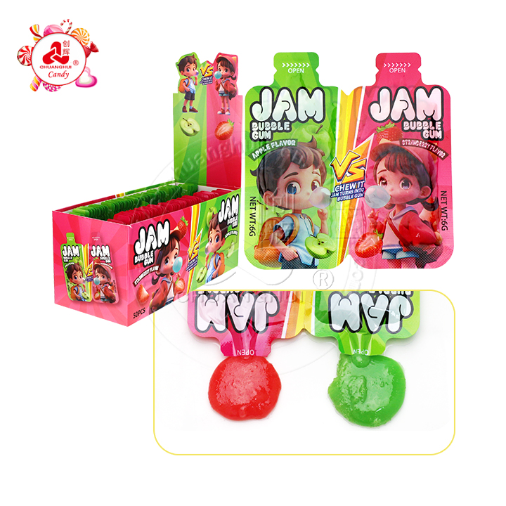 Strawberries, apples Flavor 2 in 1 Squeeze Liquid Jam Bubble Gum JAM Candy CH-E342
