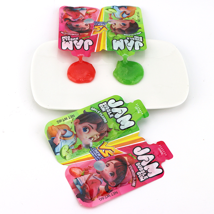 Strawberries, apples Flavor 2 in 1 Squeeze Liquid Jam Bubble Gum JAM Candy CH-E342