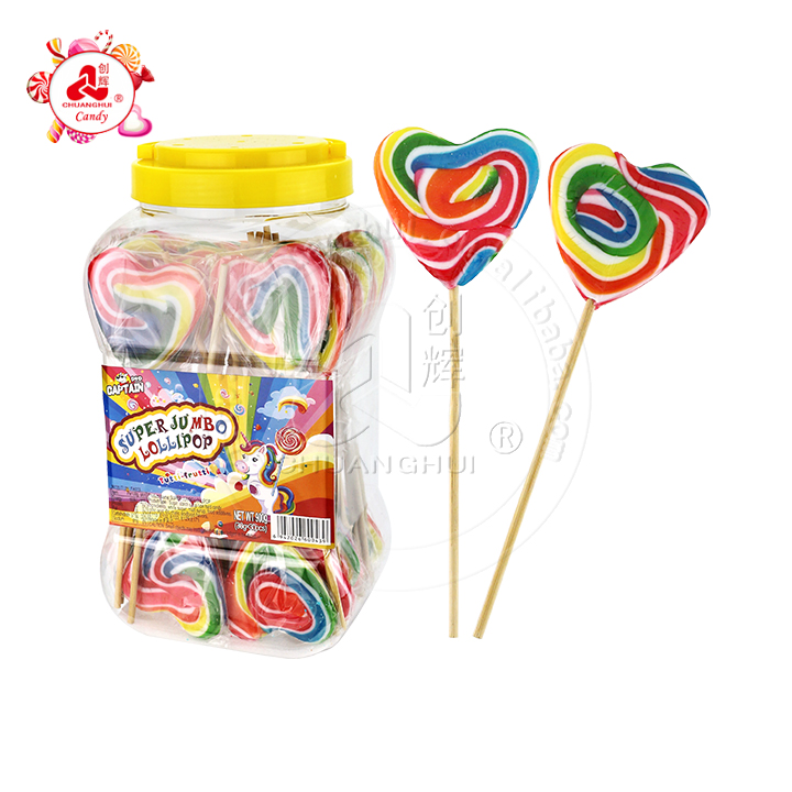 HALAL 30g Rainbow Love Heart Shaped Handmade Swirl Flat Hard Lollipop Candy CH-H075