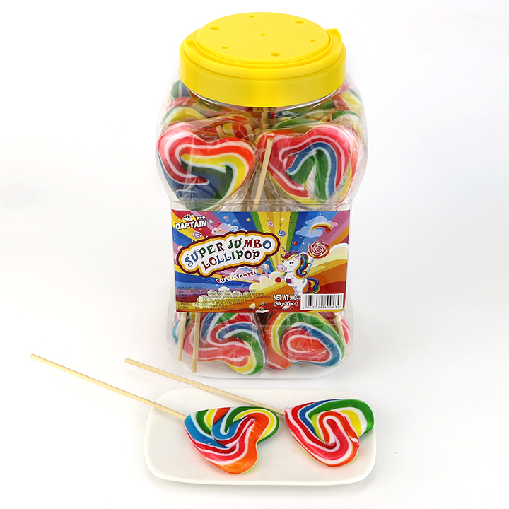 HALAL 30g Rainbow Love Heart Shaped Handmade Swirl Flat Hard Lollipop Candy CH-H075