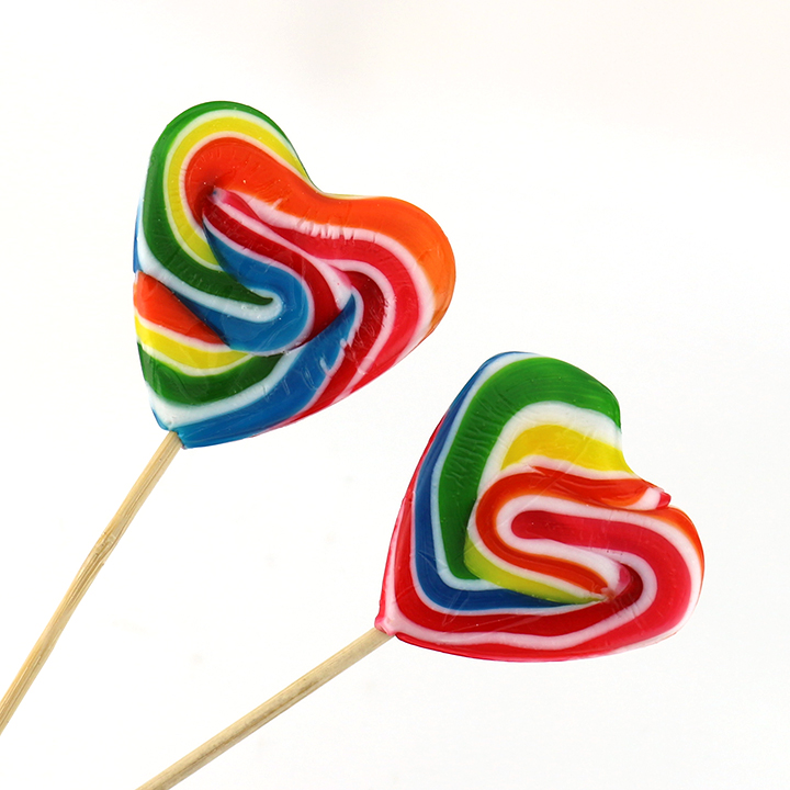 HALAL 30g Rainbow Love Heart Shaped Handmade Swirl Flat Hard Lollipop Candy CH-H075