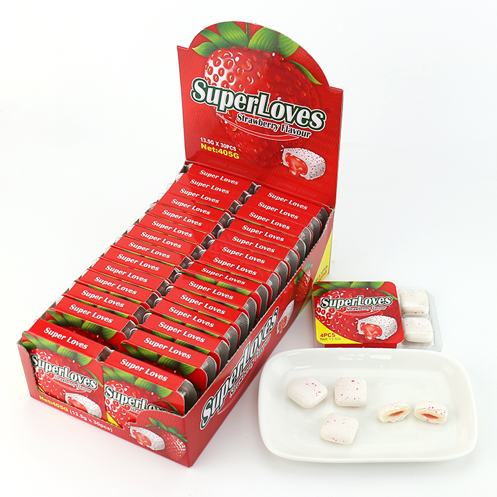Super Loves 4pcs Square Chewing Bubble Gum with Jam Filled CH-E343
