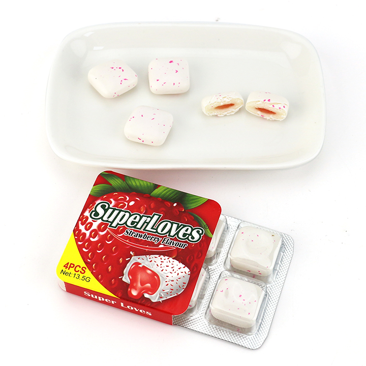 Super Loves 4pcs Square Chewing Bubble Gum with Jam Filled CH-E343