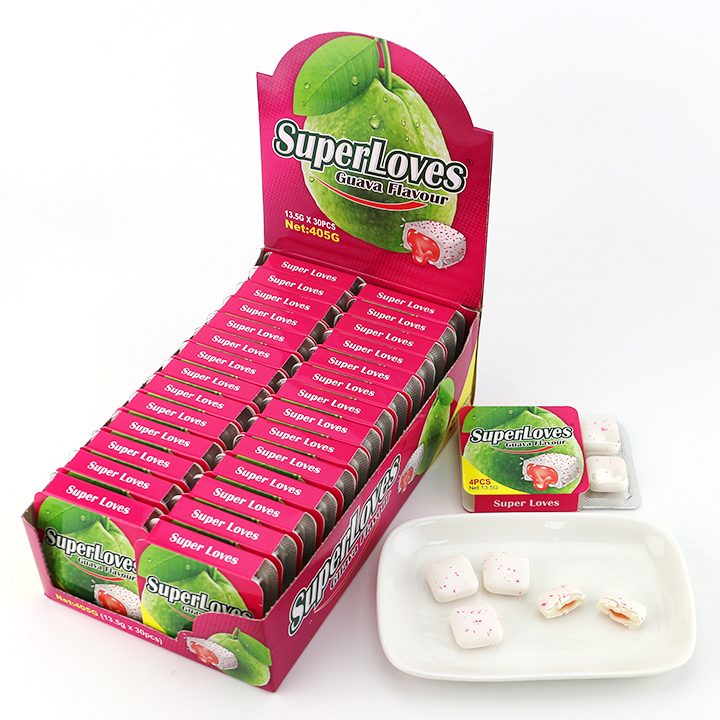 Super Loves 4pcs Square Chewing Bubble Gum with Jam Filled CH-E343