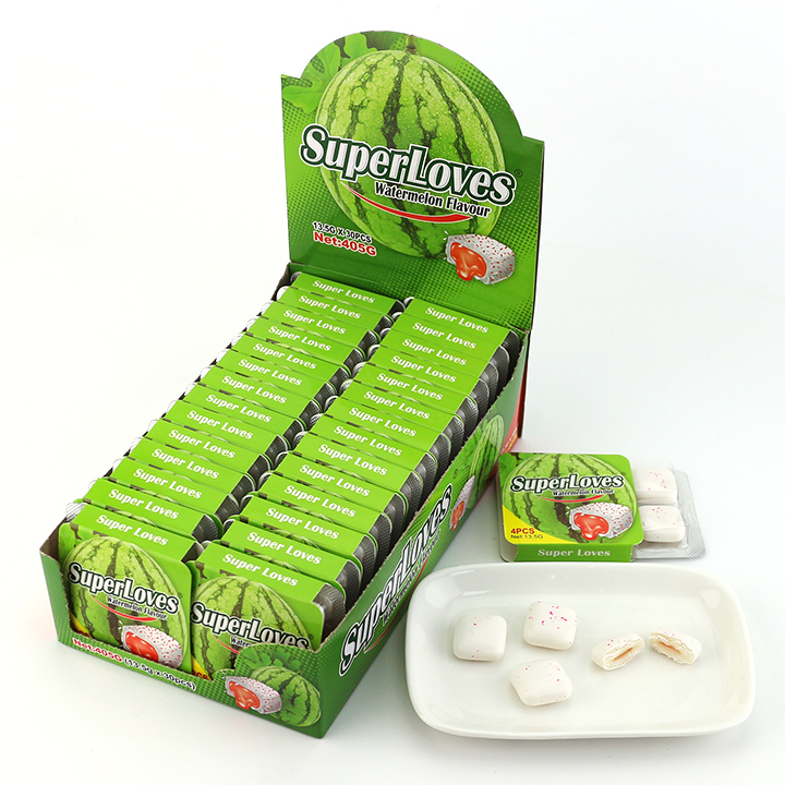 Super Loves 4pcs Square Chewing Bubble Gum with Jam Filled CH-E343