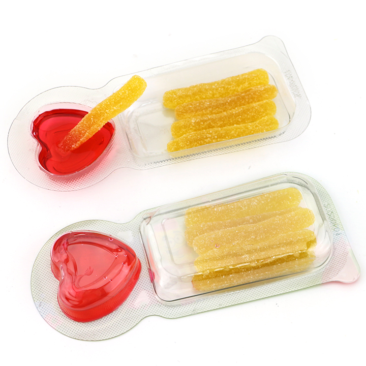 30g Sweet Dip French fries shaped chewy gummy candy stick with heart-shaped sour jam cup CH-J683